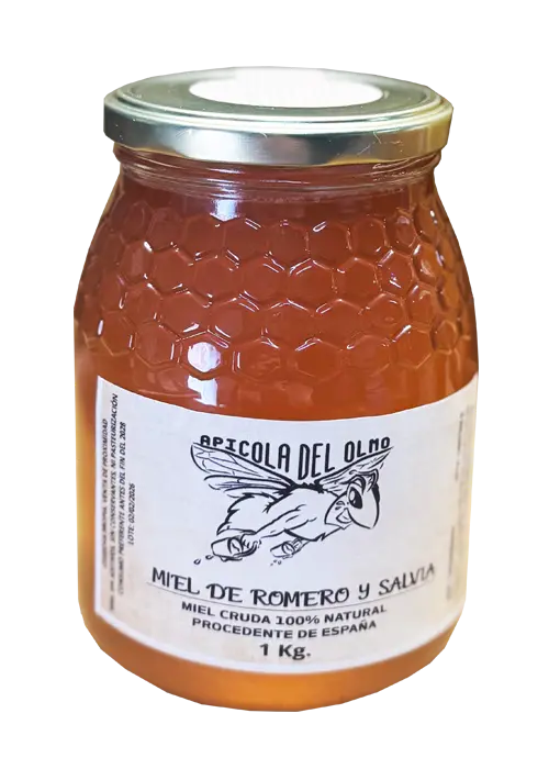 Bote de 1kg de miel de romero y salvia
